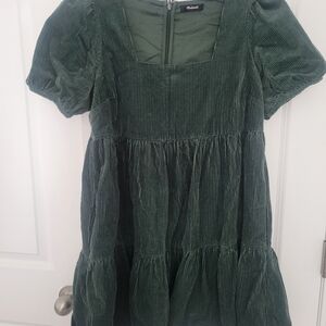 Madewell Dark Green Corduroy Square Neck Dress